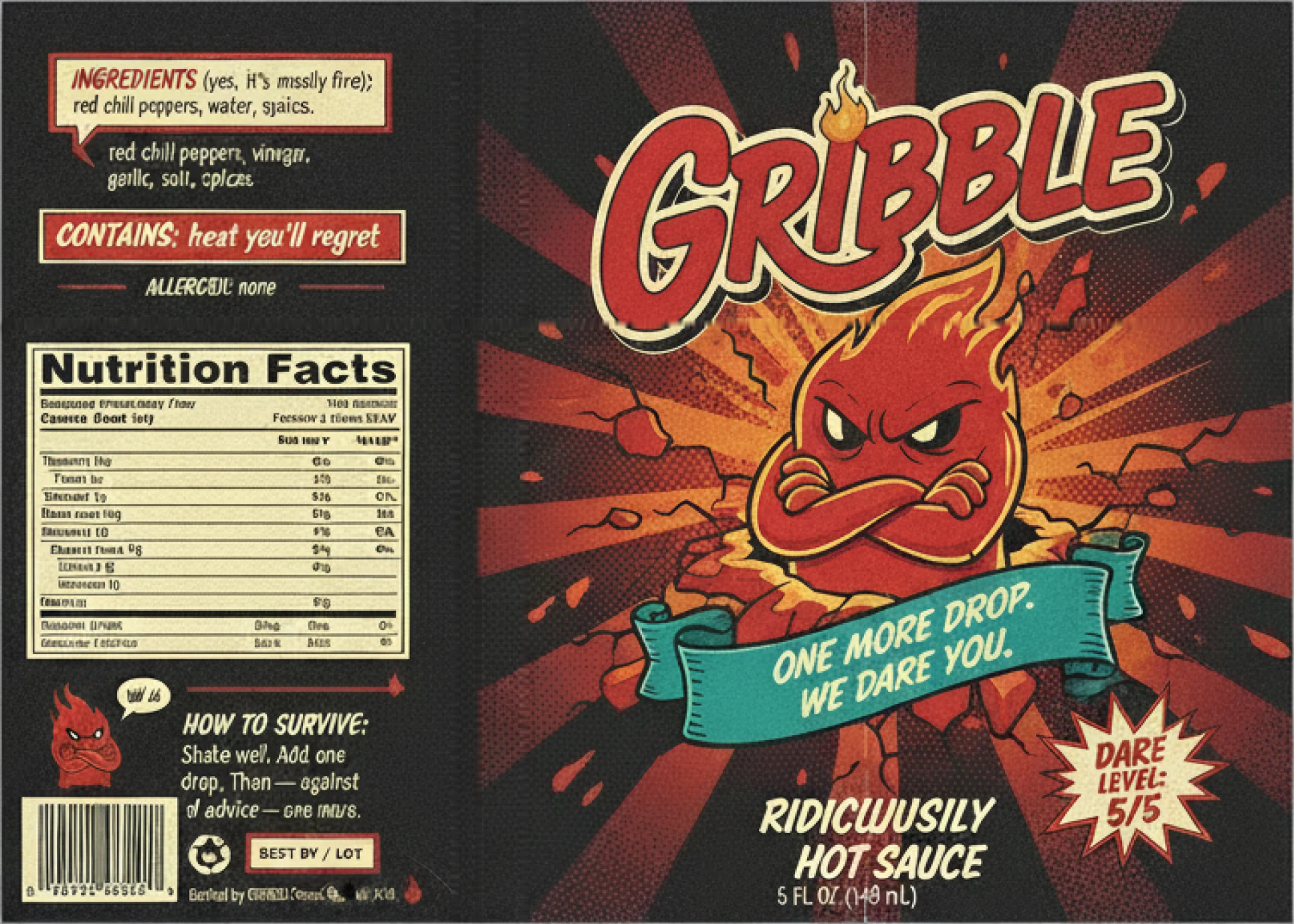 The full Gribble label, flattened