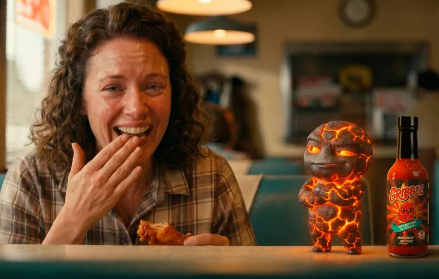 A diner laughing after a drop of Gribble