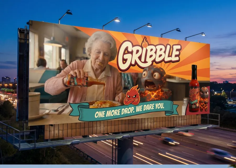 Gribble billboard at dusk